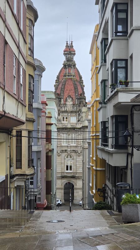The town hall dome from a side street, A Coruña