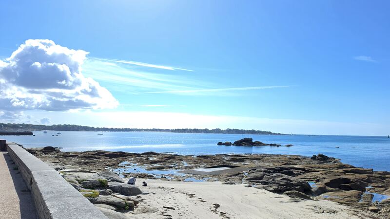 Rock pools and white sand at low water, Brittany