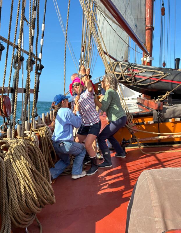 Hauling together on deck