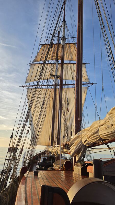 Square topsails in evening light